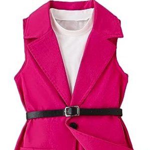 Girl's 3 Piece Set Colorblock Stand Collar Button Pocket Front Vest Blazer